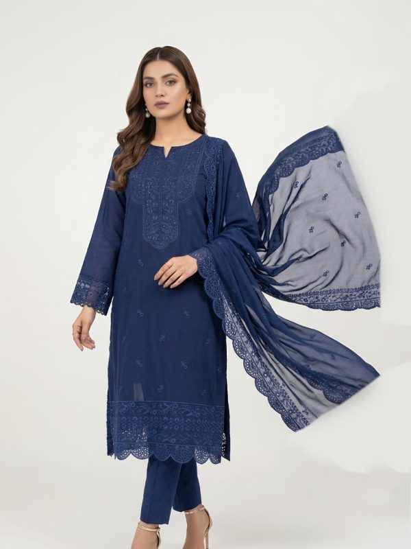 3-Piece Premium Embroidered Lawn Suit with Voile Embroidered Dupatta | Bin Nisar Pakistani Clothing