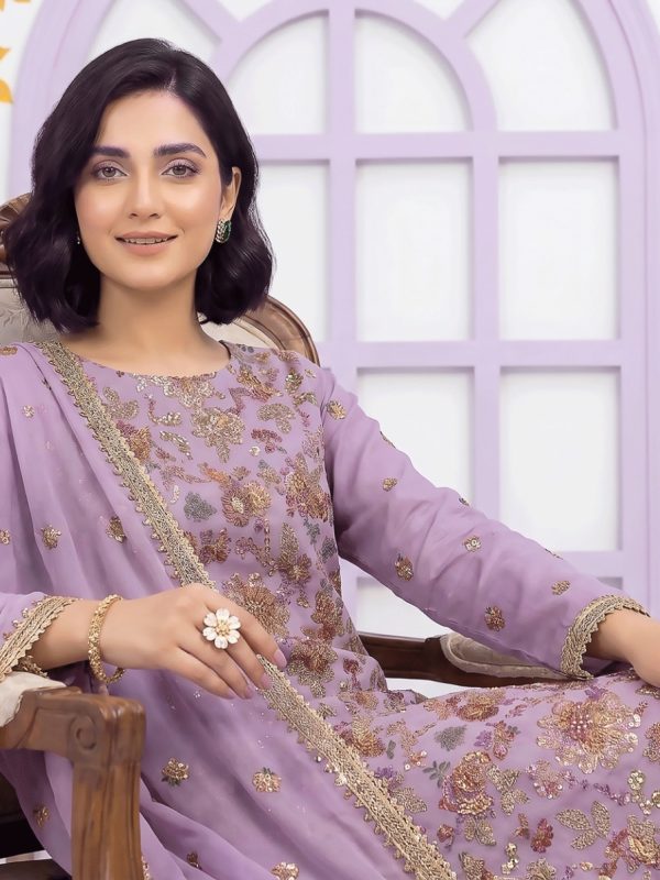 3PC Party Wear Shafoon Fully Embroidered Stitched Suit | Luxury Pret Collection | View | Bin Nisar Pakistani Clothing