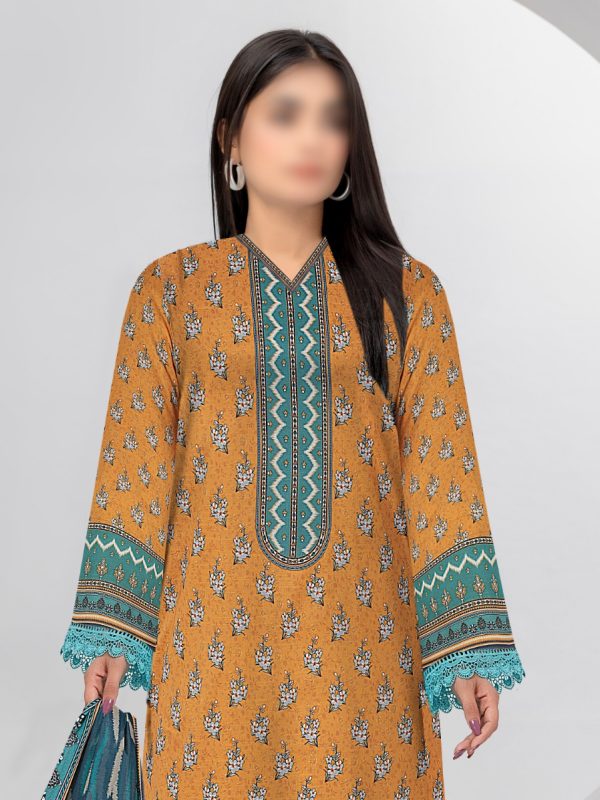 3PC Crystal Print Slub Lawn With Voil Dupatta | Summer Collection | View | Bin Nisar Pakistani Clothing