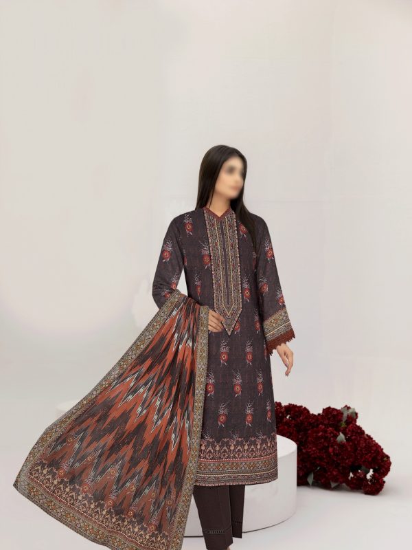 3PC Crystal Print Slub Lawn With Voil Dupatta | Bin Nisar Pakistani Clothing