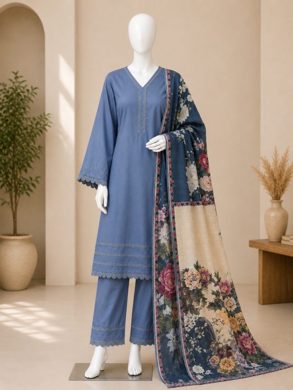 STITCHED 3PC COTTON SUIT WITH PRINT DUPATTA | Bin Nisar Pakistani Clothing